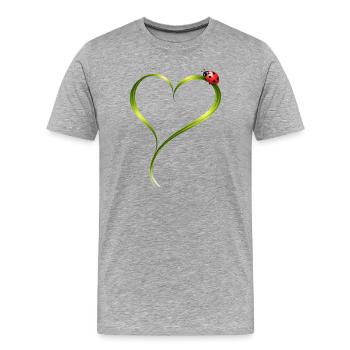 Marienkäfer auf Herz aus Grashalm  - Männer Premium Bio T-Shirt - Grau meliert - Vorne - Damien (186cm)