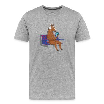 Poney avec un casque sur smartphone - T-shirt bio Premium Homme - gris chiné - Devant - Damien (186cm)