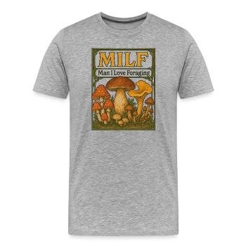 Mushroom Foraging Vintage Panel - Men's Premium Organic T-Shirt - heather grey - Front - Damien (186cm)