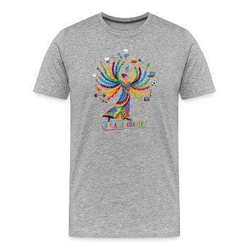 Alleskönner bunte Mehrarmfigur viele Arme Genie - Männer Premium Bio T-Shirt - Grau meliert - Vorne - Damien (186cm)