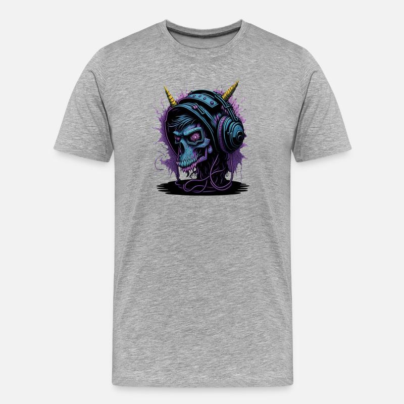 Neon Skull mit Kopfhörern DJ - Männer Premium Bio T-Shirt - Grau meliert