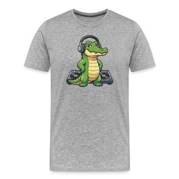 Kroko DJ mit Kopfhörern - Männer Premium Bio T-Shirt - Grau meliert - Vorne - Damien (186cm)