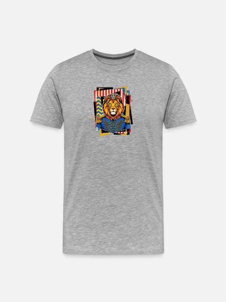 Löwe König Zirkusdirektor Pop-Art - Männer Premium Bio T-Shirt - Grau meliert