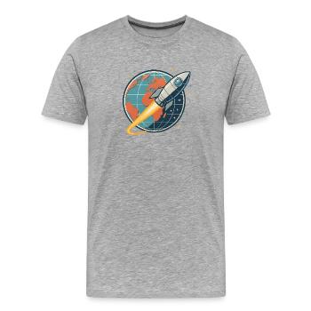 Raketenstart über Weltkugel - Männer Premium Bio T-Shirt - Grau meliert - Vorne - Damien (186cm)