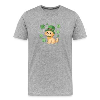 Chien Labrador Leprechaun et Trèfle Vert - T-shirt bio Premium Homme - gris chiné - Devant - Damien (186cm)