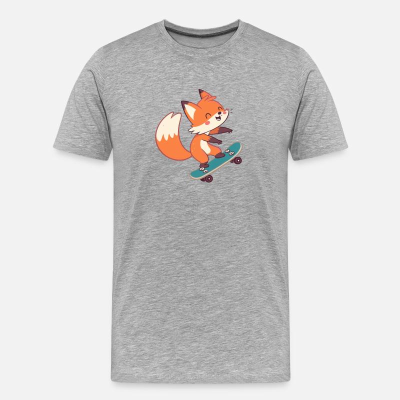 Fuchs-Skateboarder auf Skateboard - Männer Premium Bio T-Shirt - Grau meliert