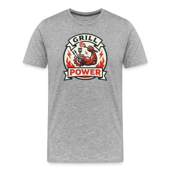 Kraft des Grills Muskelarm-Flammen-Barbecue - Männer Premium Bio T-Shirt - Grau meliert - Vorne - Damien (186cm)