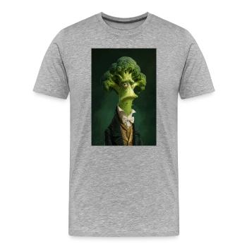 Brokkoli-Gentleman in viktorianischer Kleidung - Männer Premium Bio T-Shirt - Grau meliert - Vorne - Damien (186cm)