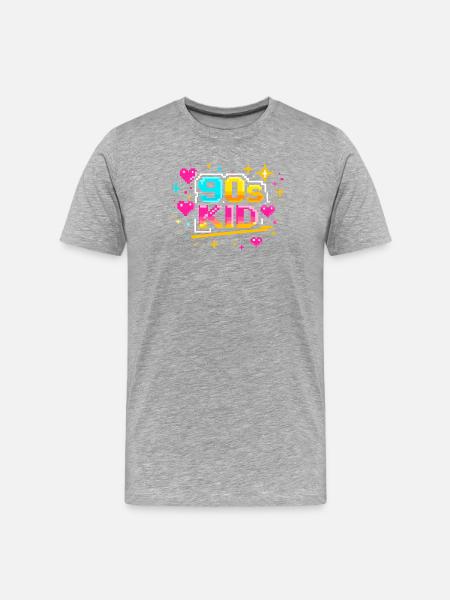 90s Pixelkid Neon Retro - Men's Premium Organic T-Shirt - heather grey