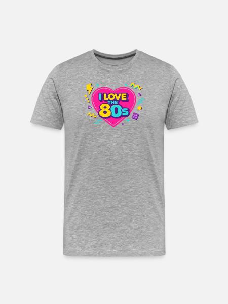 80s Retro Heart Neon Design - Men's Premium Organic T-Shirt - heather grey