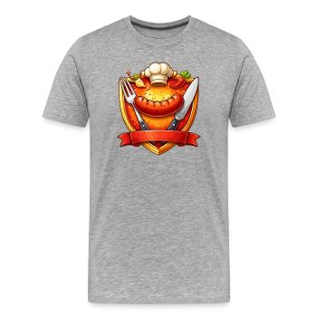 Gegrillte Wurst auf rotem Teller Schild - Männer Premium Bio T-Shirt - Grau meliert - Vorne - Damien (186cm)