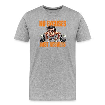 Pas d’excuses, juste des résultats - Salle de sport - T-shirt bio Premium Homme - gris chiné - Devant - Damien (186cm)