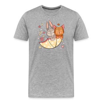  Hase und Hund mit einem Regenschirm - Männer Premium Bio T-Shirt - Grau meliert - Vorne - Damien (186cm)