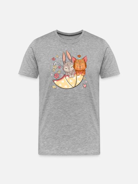 Rabbit and dog with an umbrella - Men's Premium Organic T-Shirt - heather grey