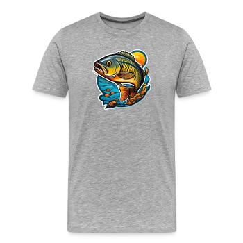Blazing Koi on Wave and Sun - Men's Premium Organic T-Shirt - heather grey - Front - Damien (186cm)