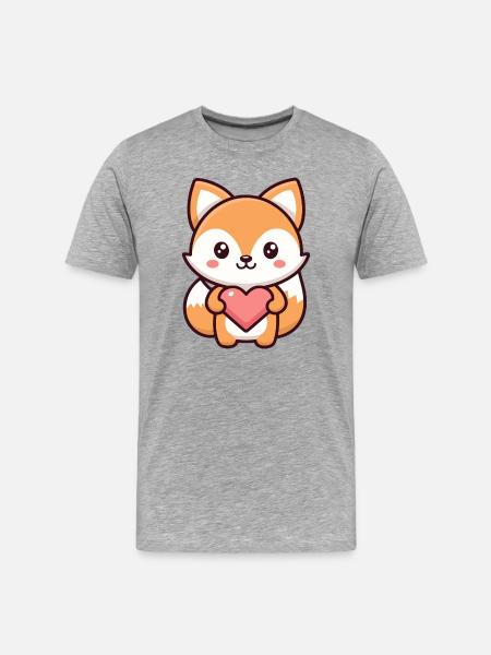 Kawaii-Fuchs im Herzen - Männer Premium Bio T-Shirt - Grau meliert