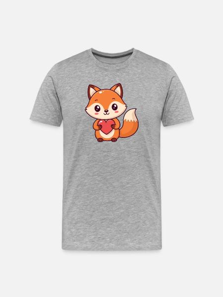 Kawaii-Fuchs Buntes Herz - Männer Premium Bio T-Shirt - Grau meliert