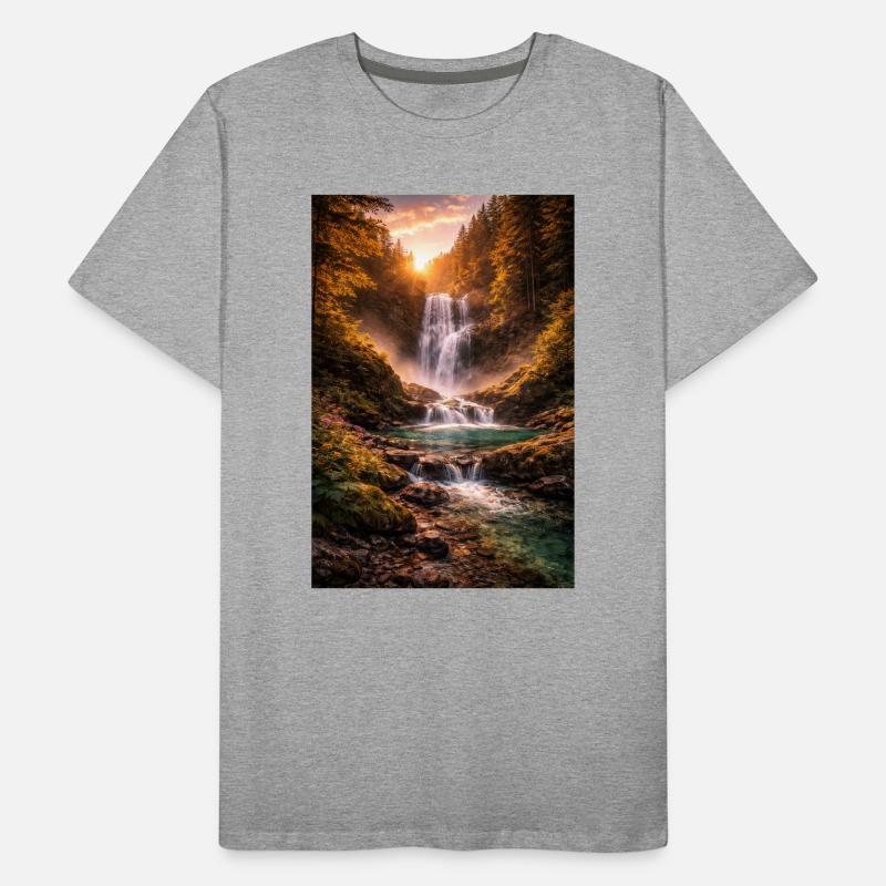 Waterfall in the evening sun Men's Premium Organic T-Shirt