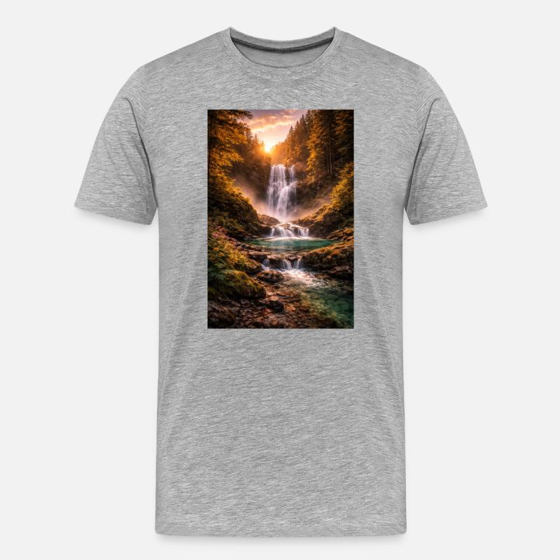 Wasserfall in der Abendsonne - Männer Premium Bio T-Shirt - Grau meliert