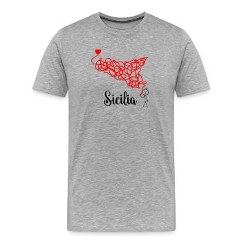 Sizilien Faden - Männer Premium Bio T-Shirt - Grau meliert - Vorne - Damien (186cm)