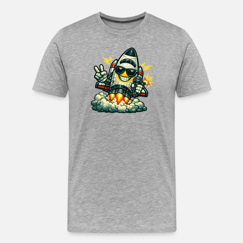 Space Rocket Duck mit Mikrofon - Männer Premium Bio T-Shirt - Grau meliert