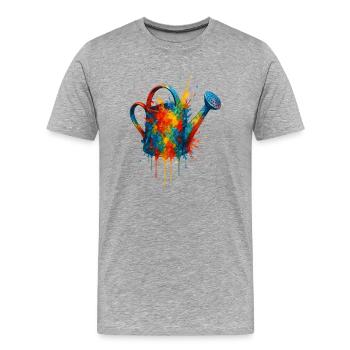 Arrosoir Aquarelle : Jardinage Coloré - T-shirt bio Premium Homme - gris chiné - Devant - Damien (186cm)