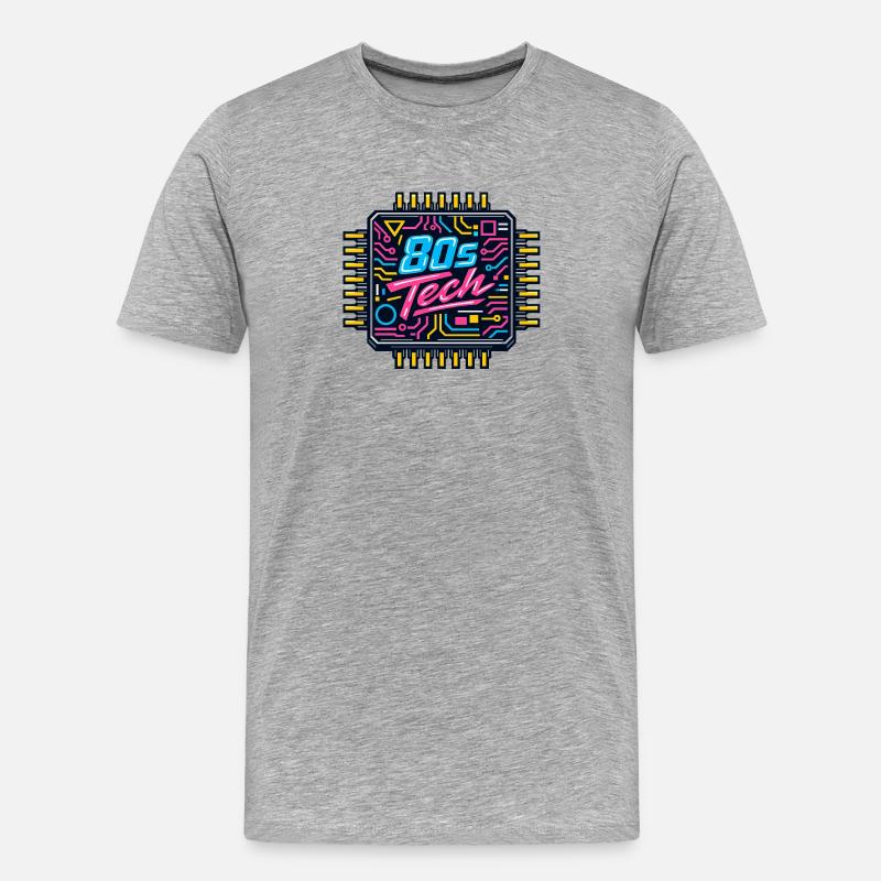 80er Tech Neon Chip - Männer Premium Bio T-Shirt - Grau meliert