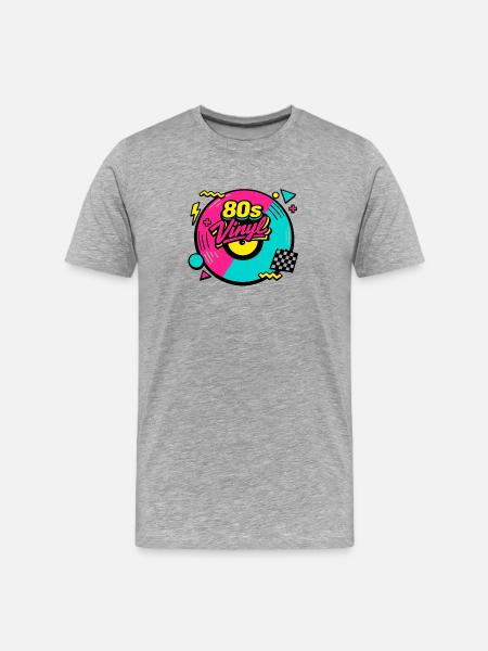 80s Vinyl Neon Revival - Männer Premium Bio T-Shirt - Grau meliert