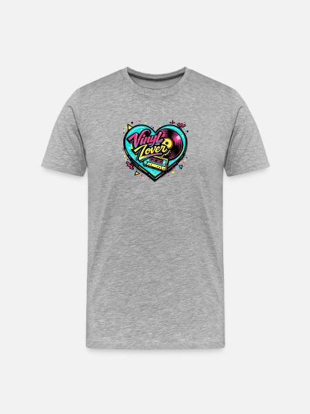 Vinyl Heart Neon - Men's Premium Organic T-Shirt - heather grey