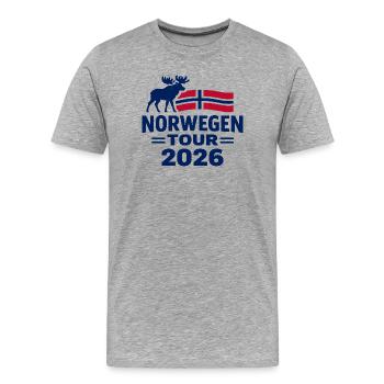 Aventure en Norvège Tour 2026 - T-shirt bio Premium Homme - gris chiné - Devant - Damien (186cm)