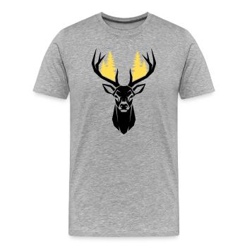  Hirschkopf Wald Silhouette - Männer Premium Bio T-Shirt - Grau meliert - Vorne - Damien (186cm)