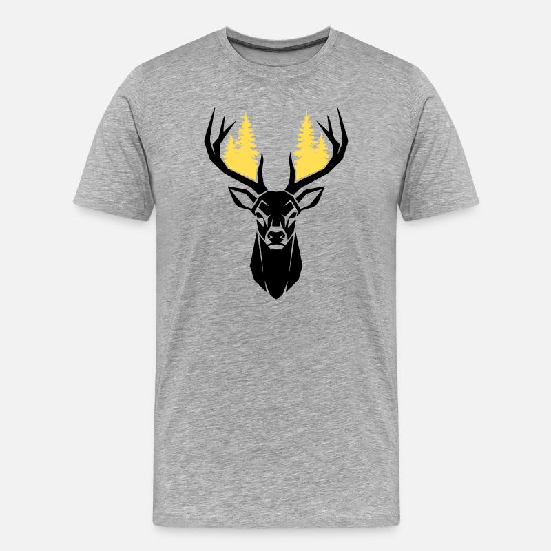 Hirschkopf Wald Silhouette - Männer Premium Bio T-Shirt - Grau meliert