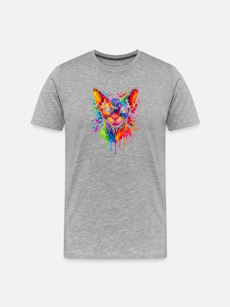 Sphynx Neon | Katzenkunst Pop Art - Männer Premium Bio T-Shirt - Grau meliert