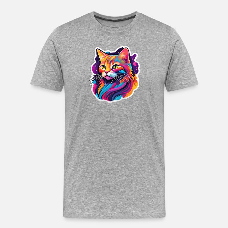 Chat Éclatant Arc en Ciel - T-shirt bio Premium Homme - gris chiné