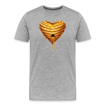 Herz Bienenkorb mit Honig Illustration  - Männer Premium Bio T-Shirt - Grau meliert - Vorne - Damien (186cm)