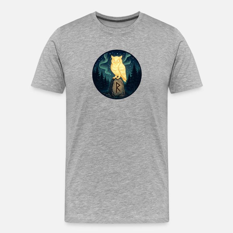Goldene Eule über Mondfels im Wald - Männer Premium Bio T-Shirt - Grau meliert