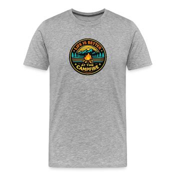Lagerfeuerleben: Natur & Wärme - Männer Premium Bio T-Shirt - Grau meliert - Vorne - Damien (186cm)