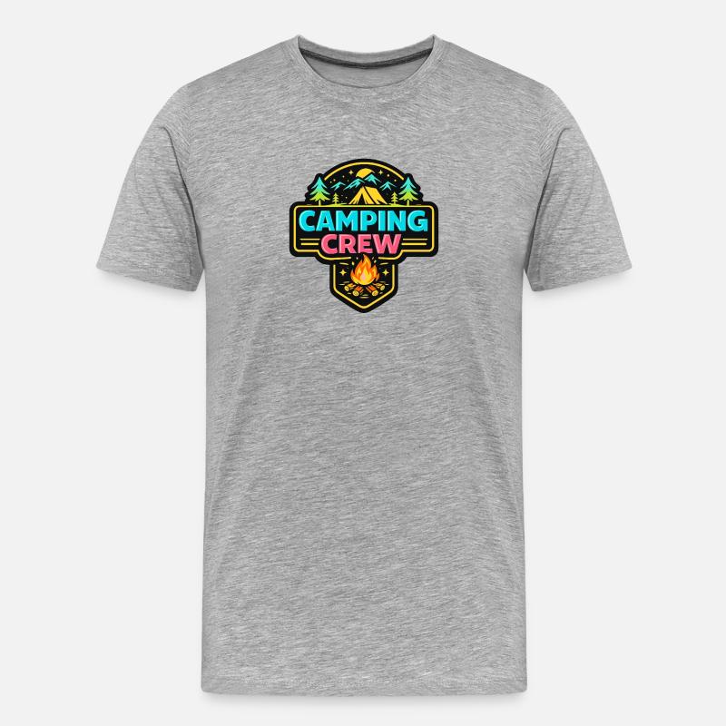 Camping Crew Abzeichen Neon - Männer Premium Bio T-Shirt - Grau meliert