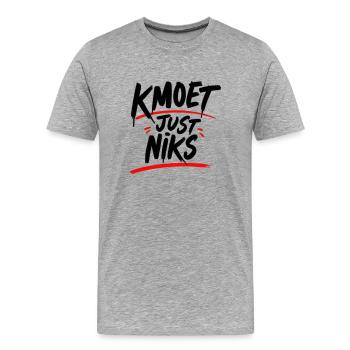 KMOET Just Niks Rouge Accent - T-shirt bio Premium Homme - gris chiné - Devant - Damien (186cm)