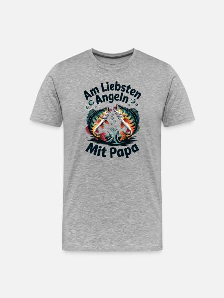 Angeln Mit Papa – Vater & Fische - Männer Premium Bio T-Shirt - Grau meliert