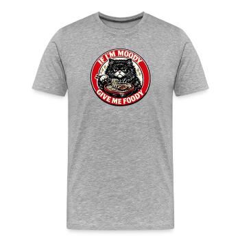 Logo de la soupe de nouilles au chat de mauvaise humeur - T-shirt bio Premium Homme - gris chiné - Devant - Damien (186cm)