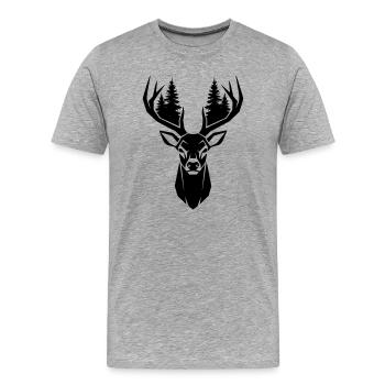Deer Head Trees Forest Silhouette - Men's Premium Organic T-Shirt - heather grey - Front - Damien (186cm)