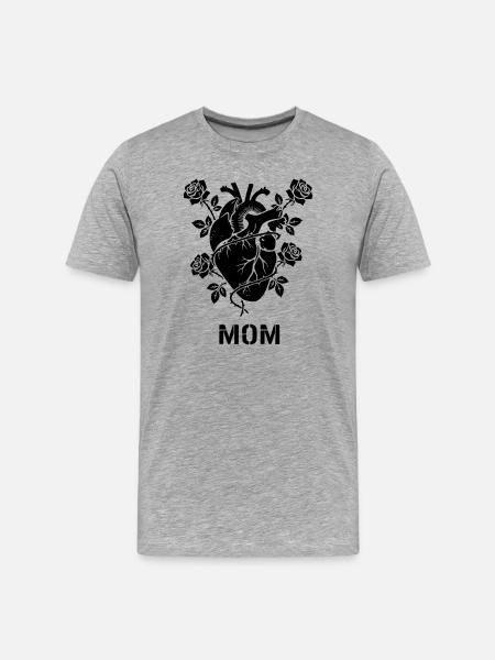 Anatomisches Herz Rosen MOM - Männer Premium Bio T-Shirt - Grau meliert