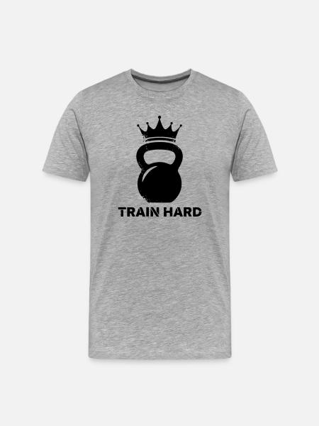 Kettlebell Krone Train Hard - T-shirt bio Premium Homme - gris chiné