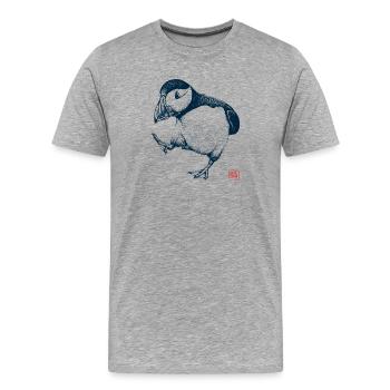 Puffin mit Kanji Stempel - Männer Premium Bio T-Shirt - Grau meliert - Vorne - Damien (186cm)