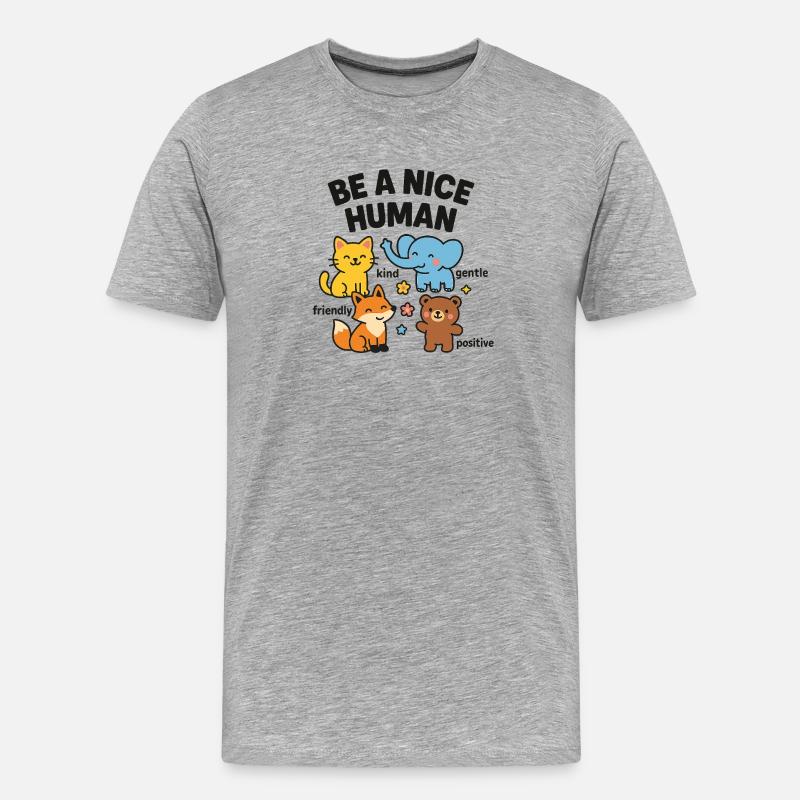 Sei ein netter Mensch – freundliche Tiere - Männer Premium Bio T-Shirt - Grau meliert