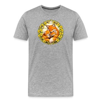 Spring motif fox family forsythia round motif - Men's Premium Organic T-Shirt - heather grey - Front - Damien (186cm)