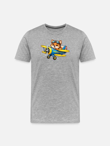 Fox Pilot Biplane Airplane Cartoon - Men's Premium Organic T-Shirt - heather grey