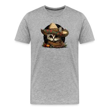 Zuckerschädelkatze im mexikanischen Sombrero - Männer Premium Bio T-Shirt - Grau meliert - Vorne - Damien (186cm)