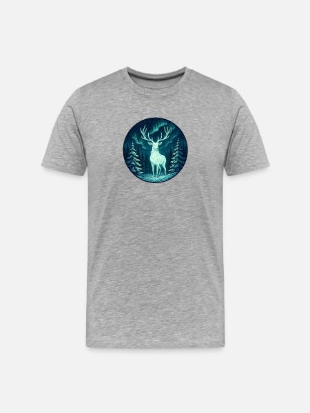 Nordlicht Elch im Wald - Männer Premium Bio T-Shirt - Grau meliert